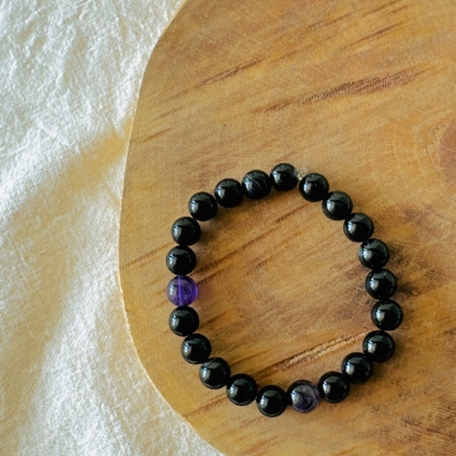 Pulseira Turmalina Negra e Ametista — Proteção e Intuição